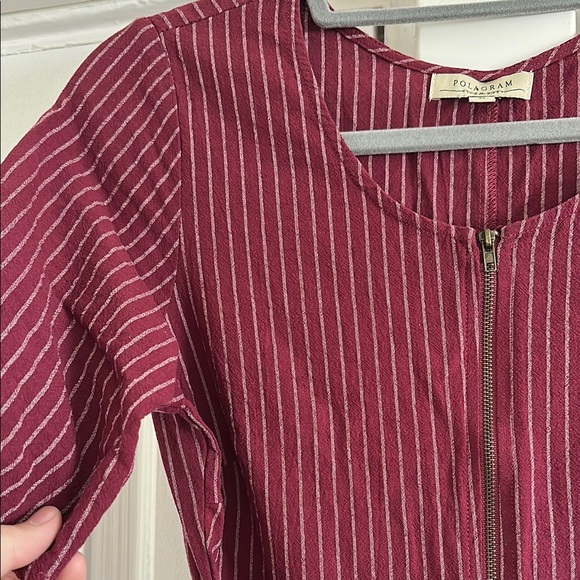 Red Pin Stripe Jumpsuit with Waist Tie - Picture 3 of 3